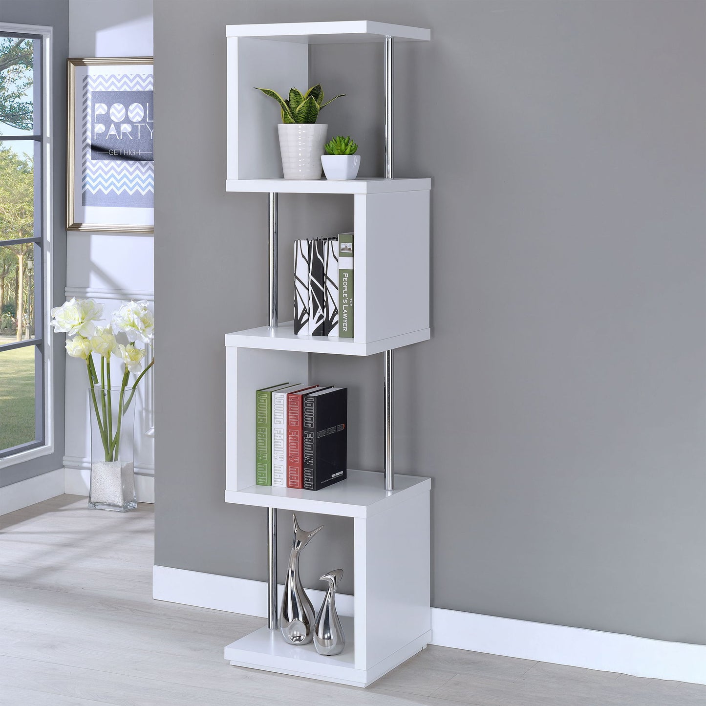 4 Tier Bookcase With Accents - White