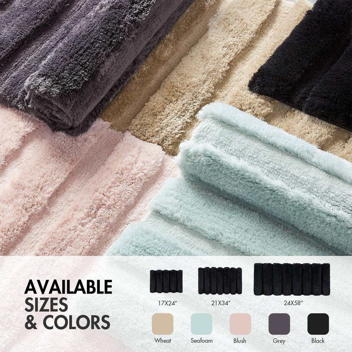 Tufted Pearl Channel - 24" x 58" Rug - Black