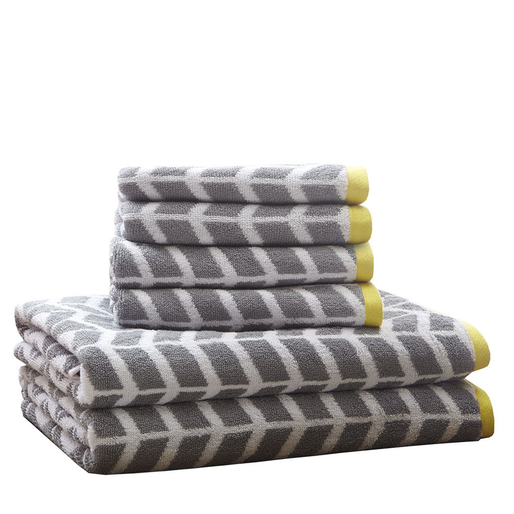 Nadia - 6 Piece Jacquard Towel Set - Gray