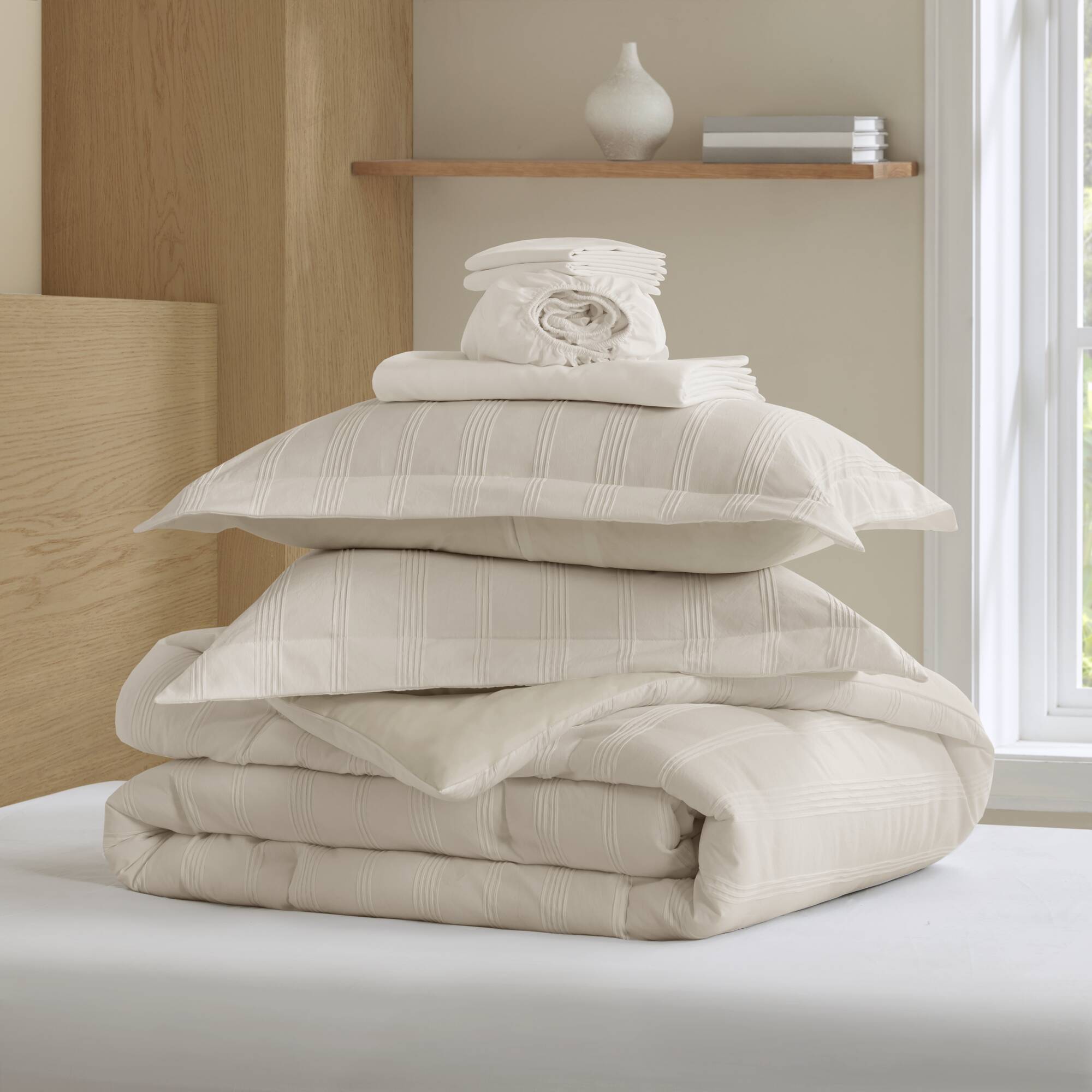 Logan - Full Striped Comforter Set - Neutral