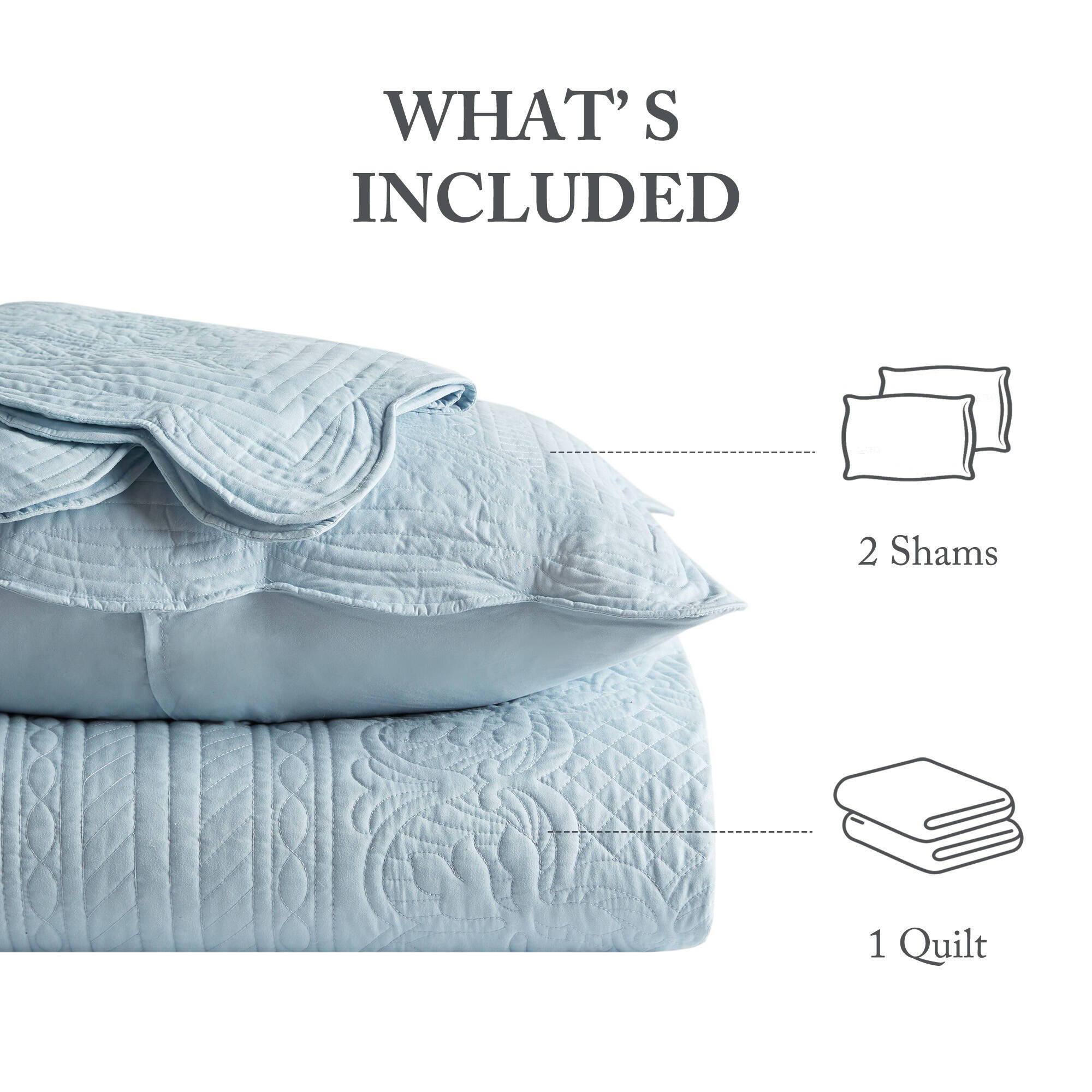 Tuscany - 3 Piece King Reversible Scalloped Edge Quilt Set - Blue