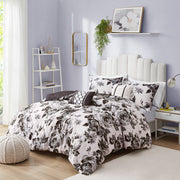 Dorsey - King Floral Print Comforter Set - Black / White