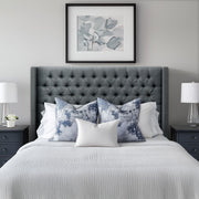 Amelia - Upholstered Wingback Headboard With Button Tufting & Nailhead Trim Woven - Dark Gray