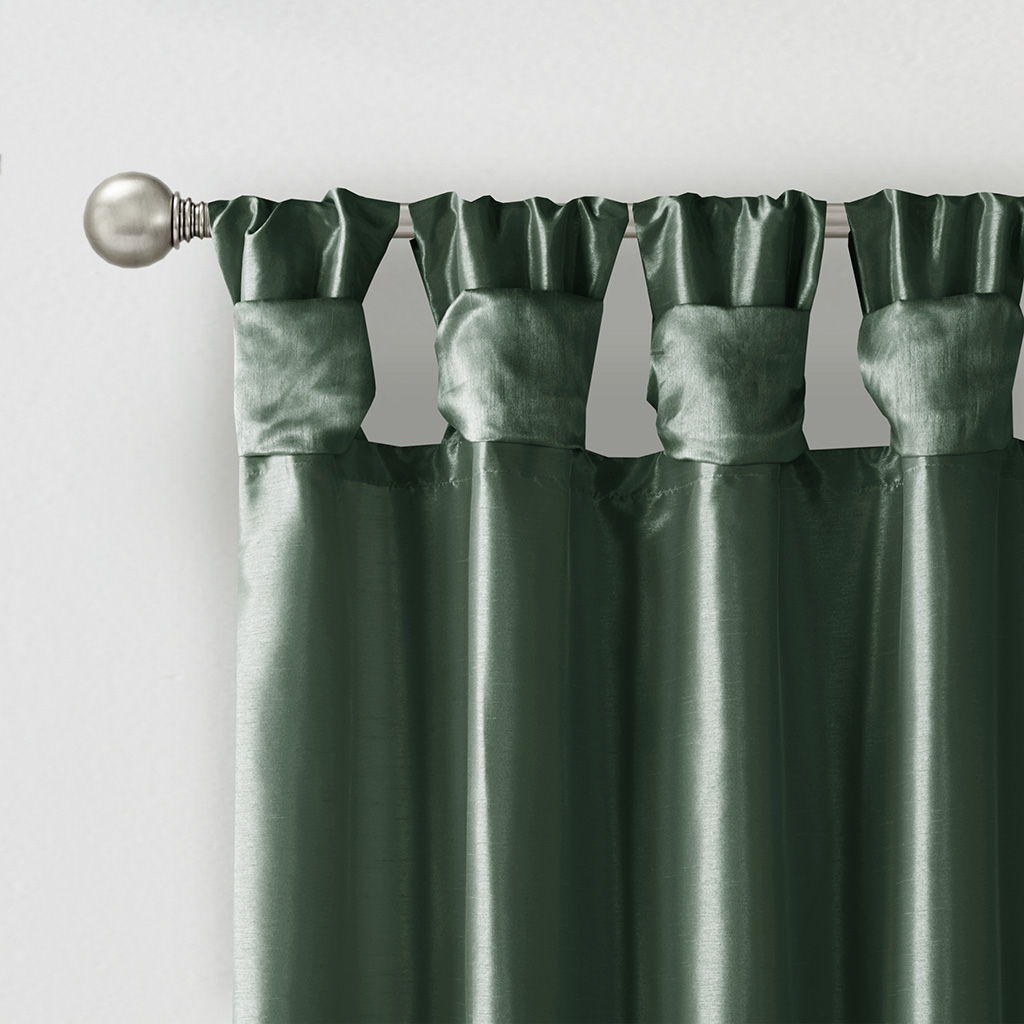 Emilia - Fabric Twist Tab Lined Window Curtain Panel - Green