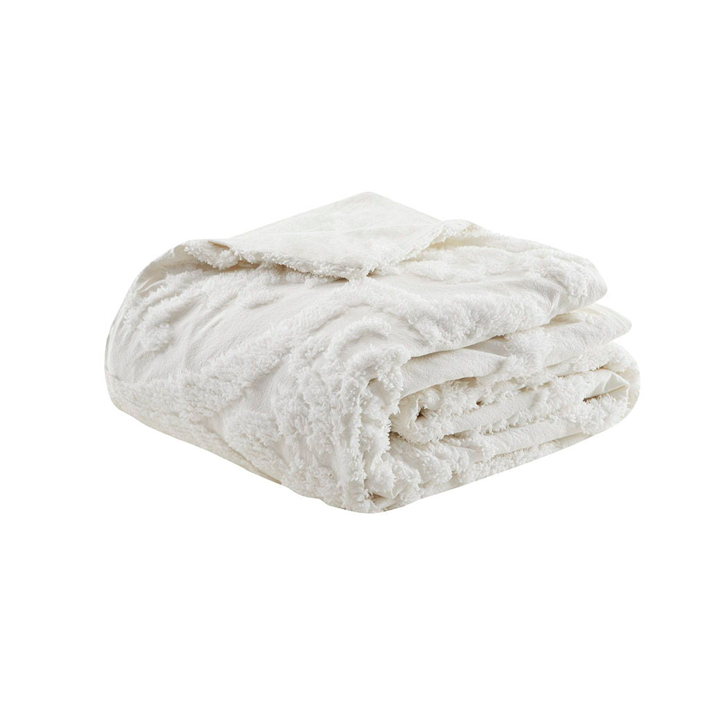 Viola - King 3 Piece Tufted Damask Duvet Cover Set - Off White