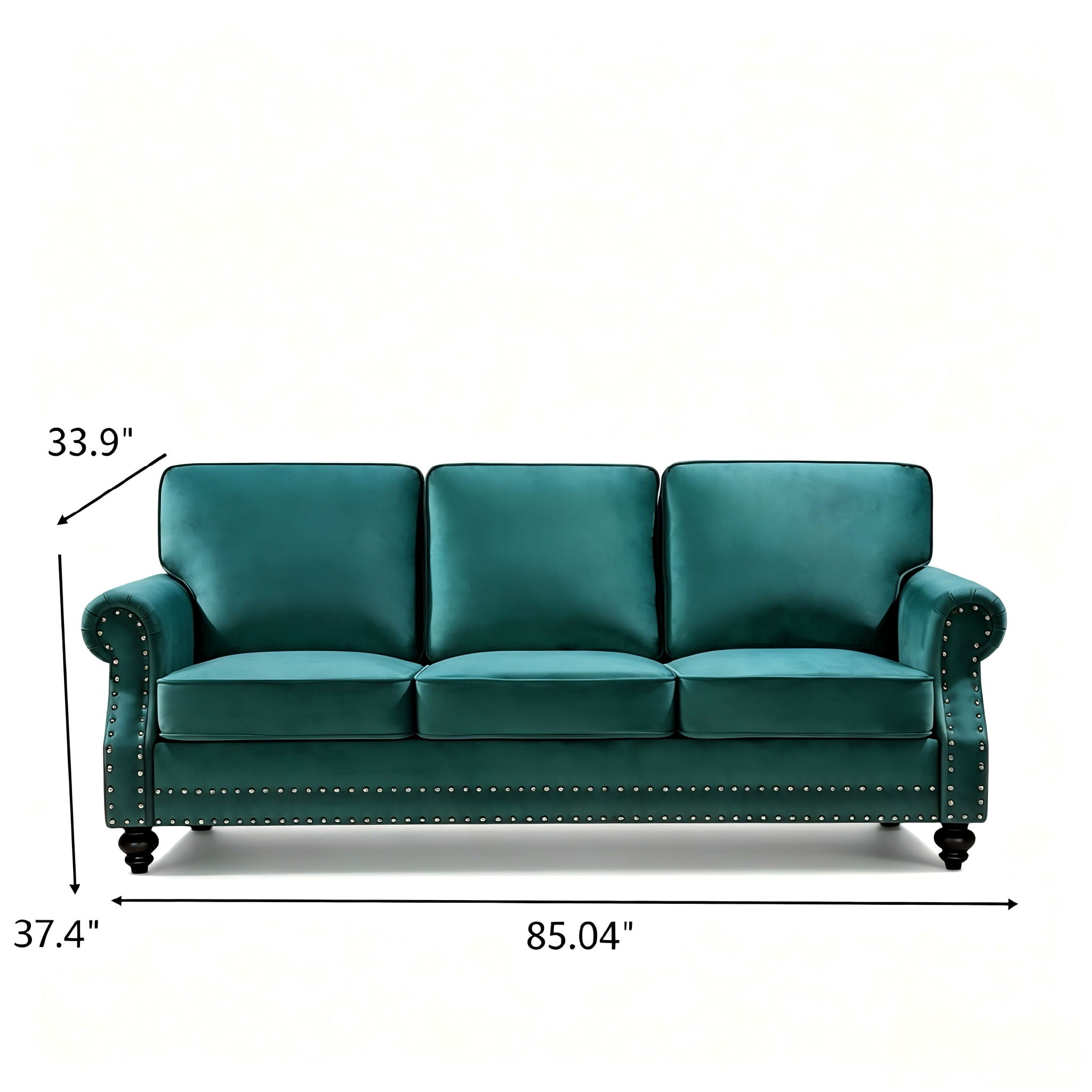 3 Seater Sofa With Nailhead Trim And Turned Legs For Living Room