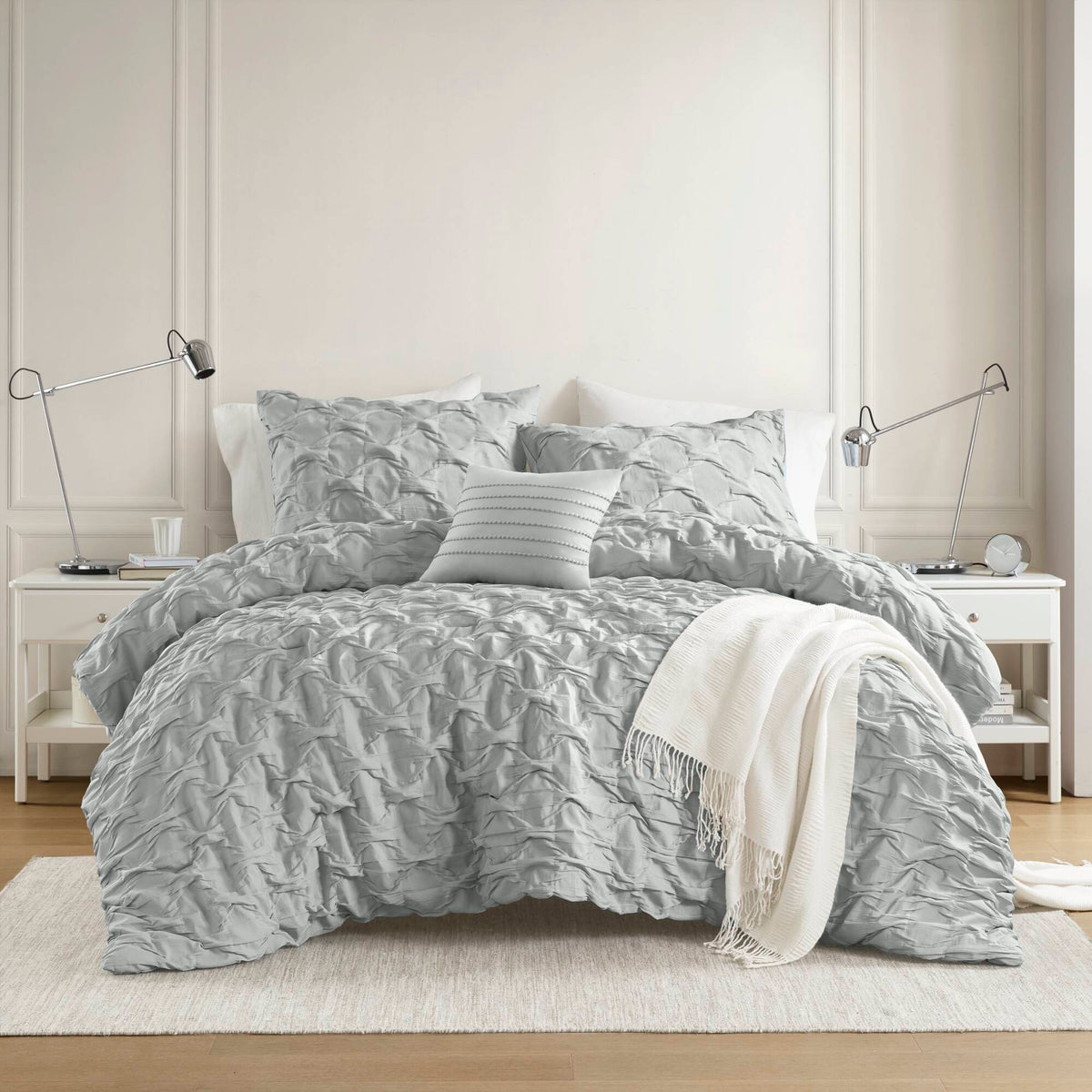 Bailey - King/California King Diamond Pucker Comforter Set - Gray