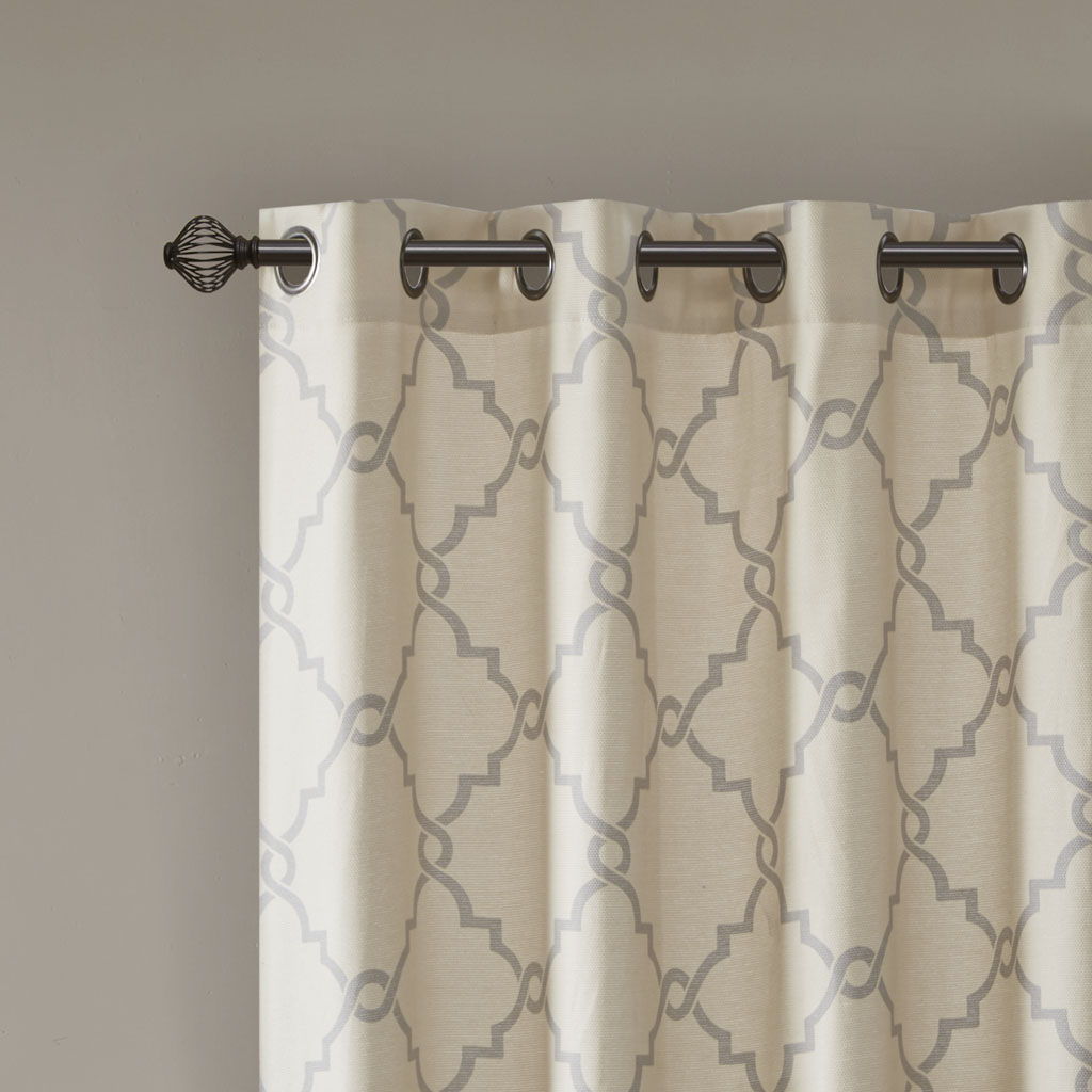 Saratoga - 63" Fretwork Print Grommet Top Window Curtain - Beige