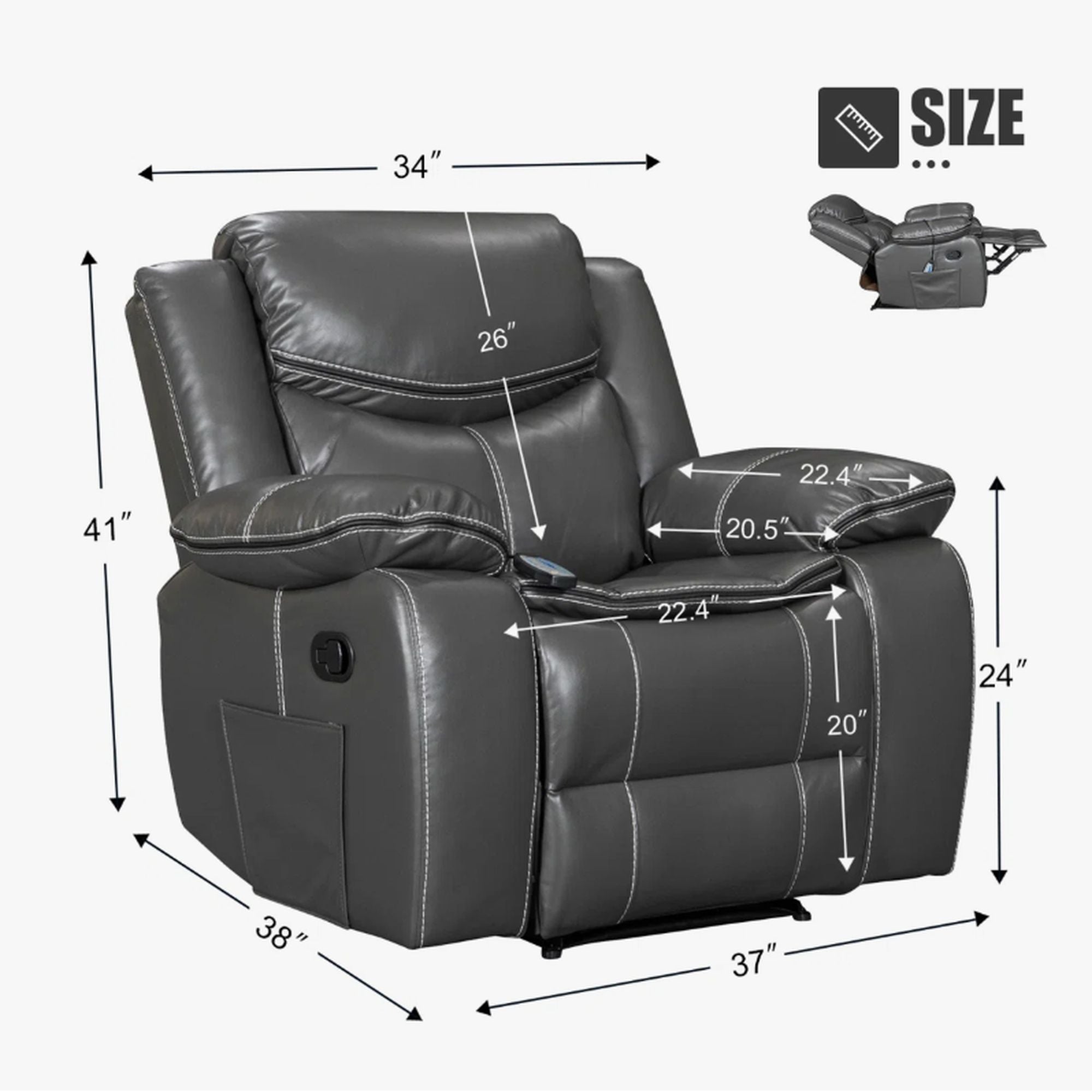 Recliner Chair With Vibration And Heating - Gray