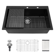 Kitchen Sink Granite Composite Drop In Sink With Durable Material - Black