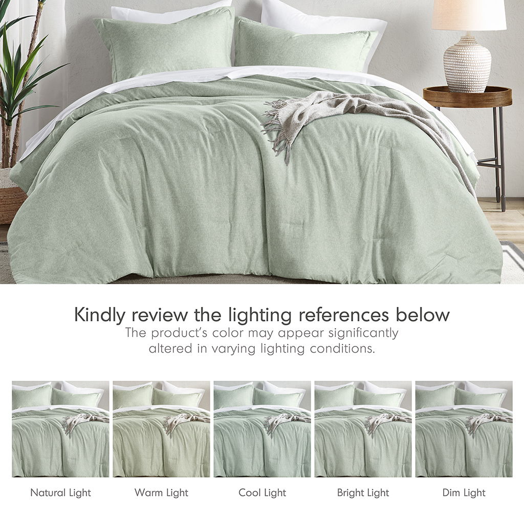 Camden - Twin/Twin Long Chambray Print Solid Comforter Set - Sage Green