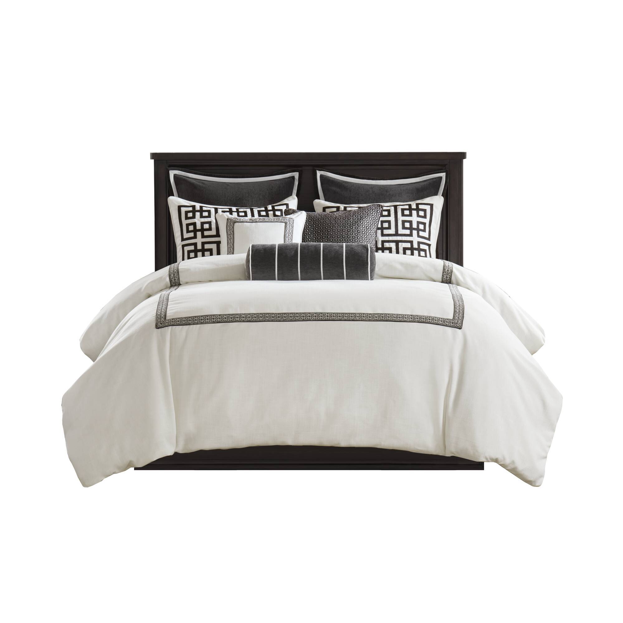 Jarvis - 8 Piece Queen Embroidery Oversized Duvet Style Comforter Set - Black / White