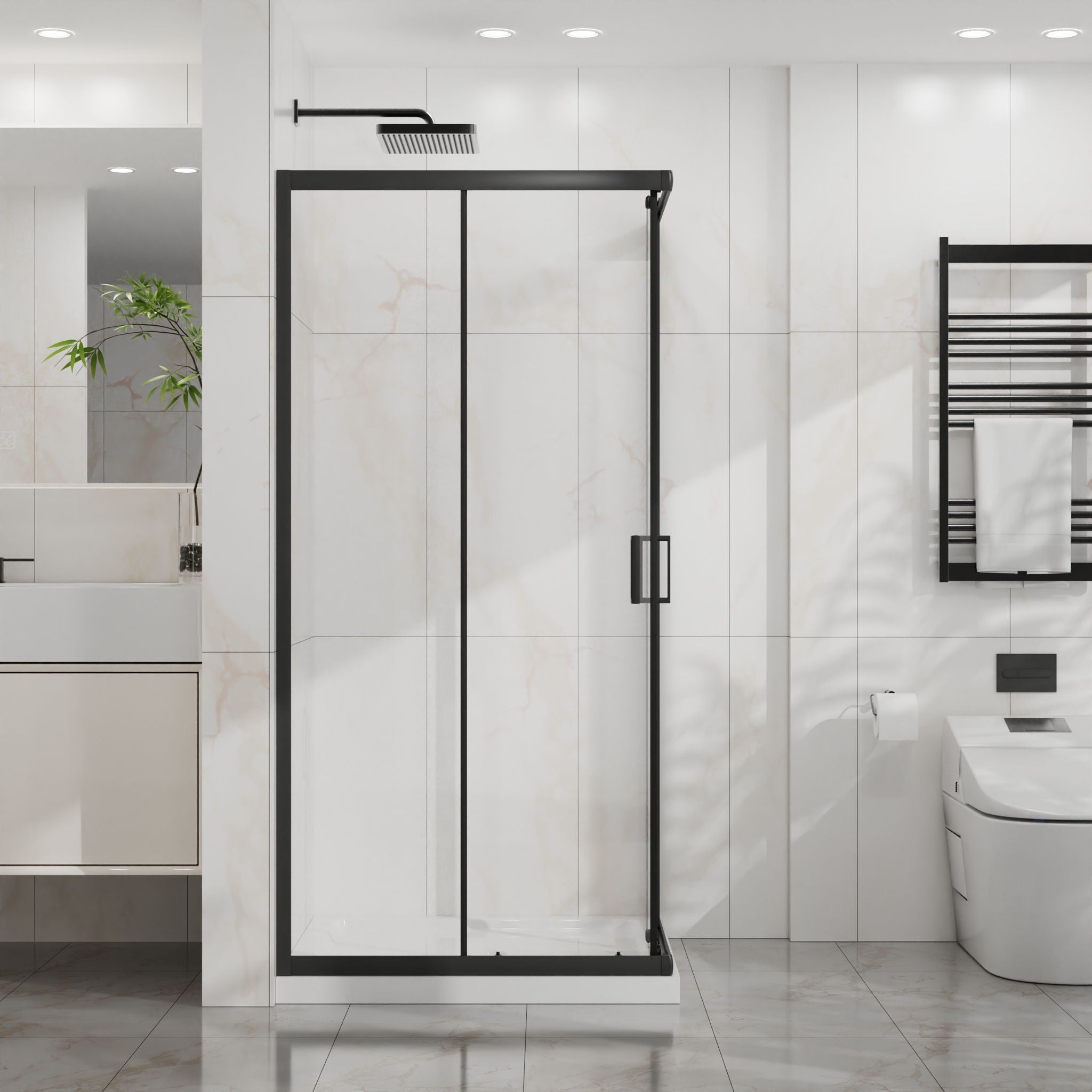 Corner Shower Door, Sliding Shower Enclosure - Matte Black