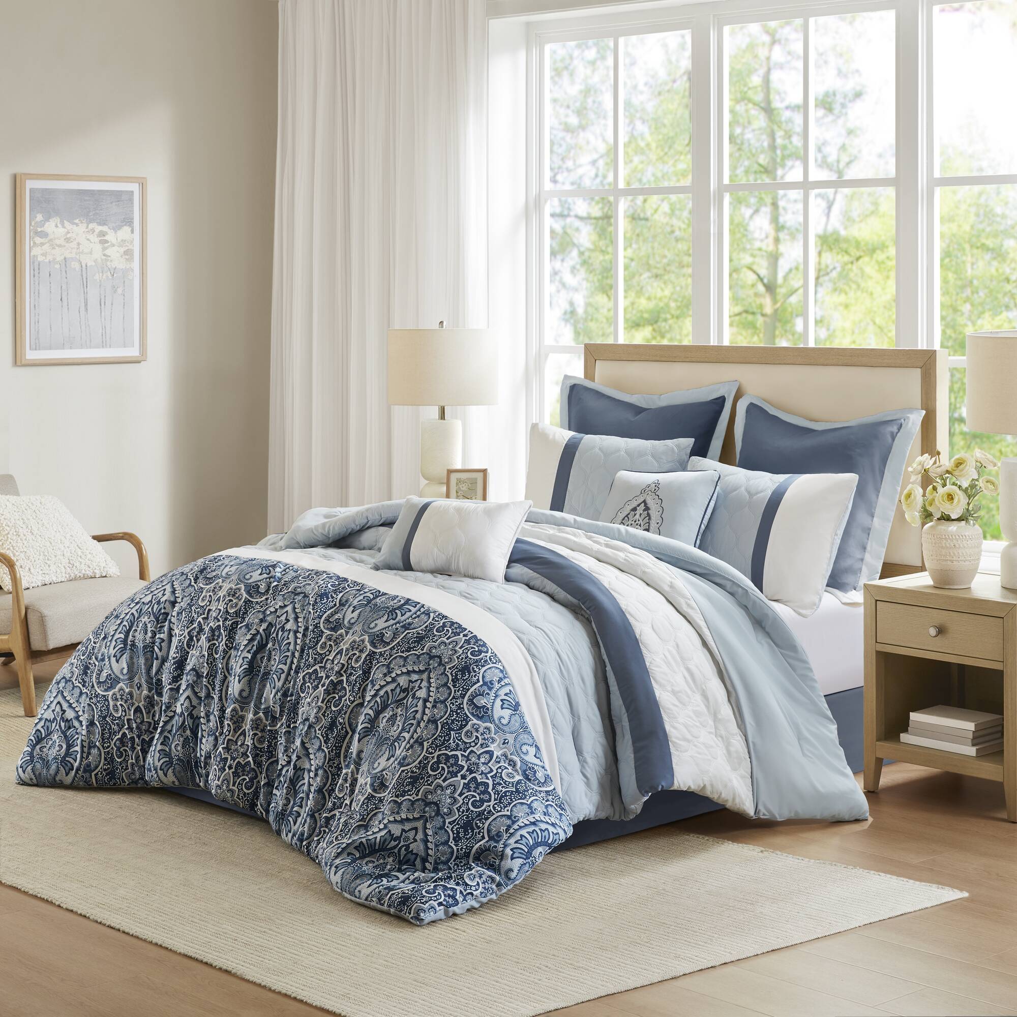 Shawnee - Queen 8 Piece Comforter Set - Blue