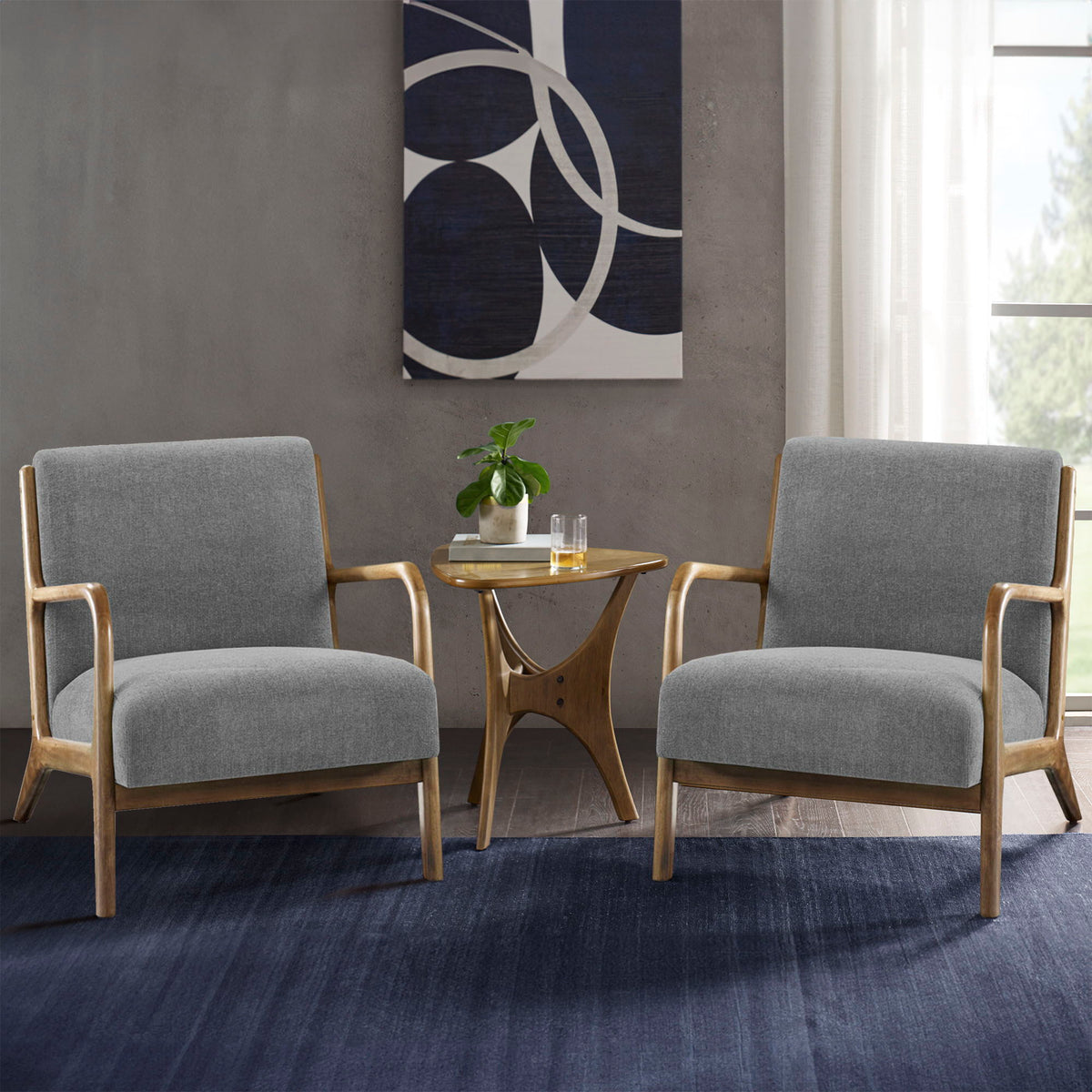 Novak - Mid-Century Modern Accent Armchair (Set of 2) - Gray
