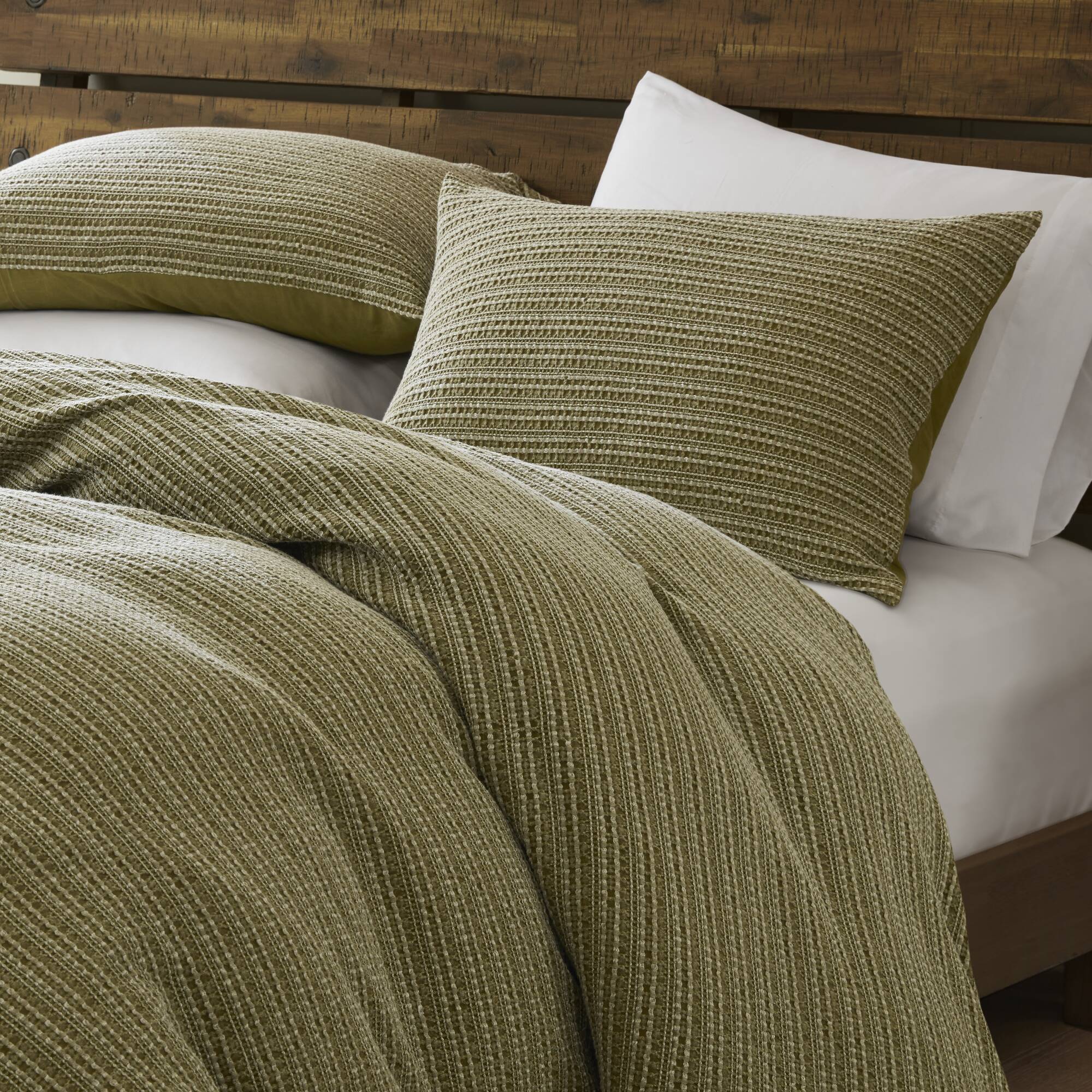 Lyon - 3 Piece King/California King Waffle Washed Duvet Set - Green