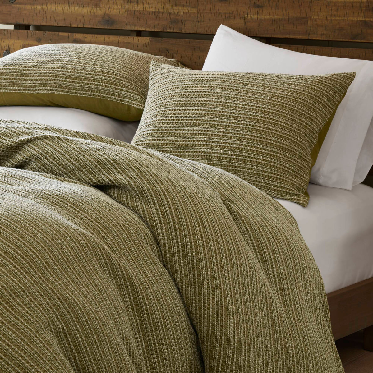 Lyon - 3 Piece Full/Queen Waffle Washed Duvet Set - Green