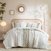 Imani - 3 Piece Full/Queen Printed Duvet Cover Set - Sage/Ivory