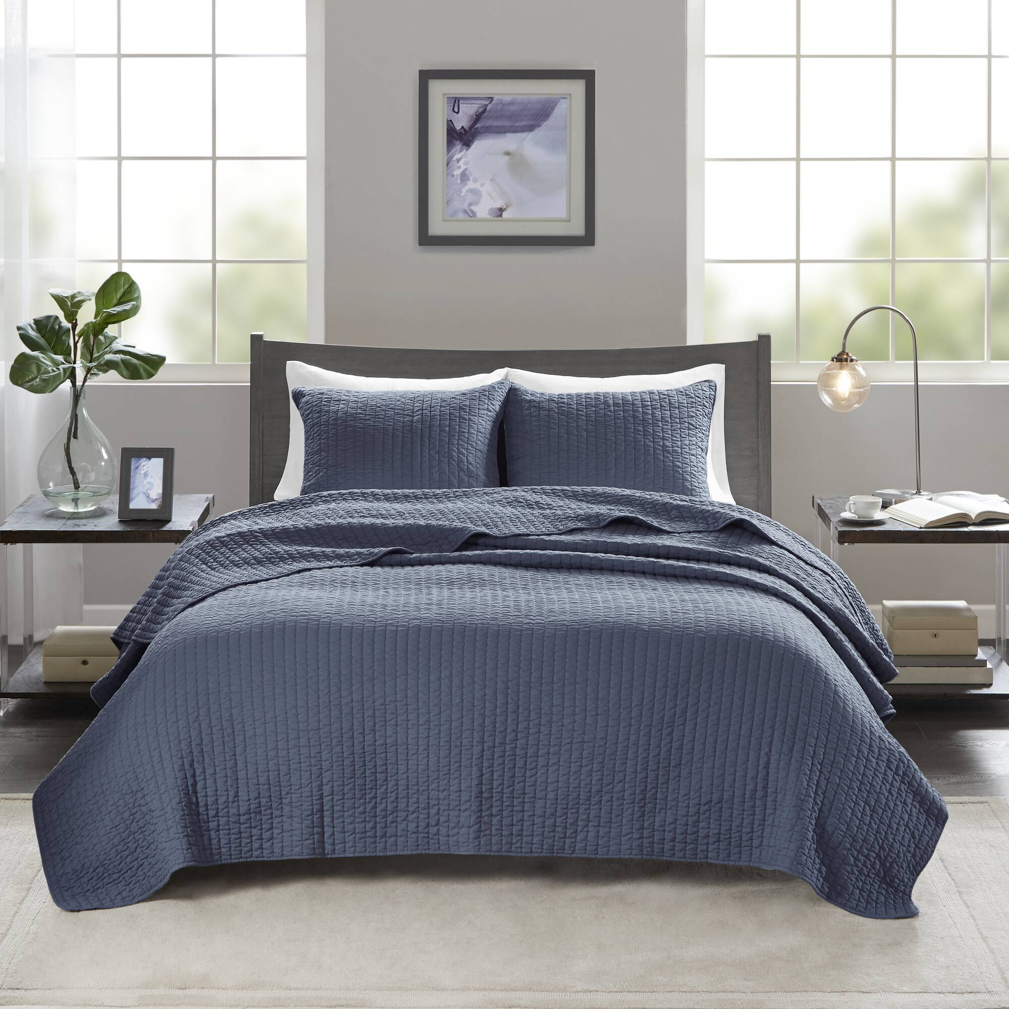 Keaton - Reversible Coverlet Set - Navy