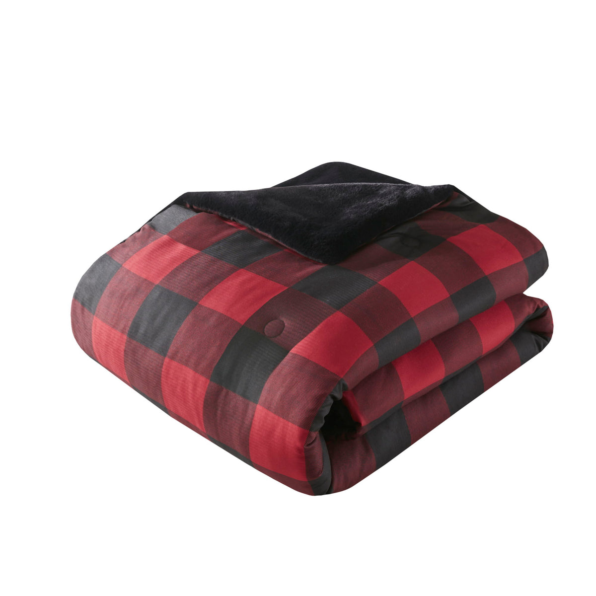 Bernston - Faux Wool to Faux Fur Down Alternative Comforter Set - Red Buffalo Check