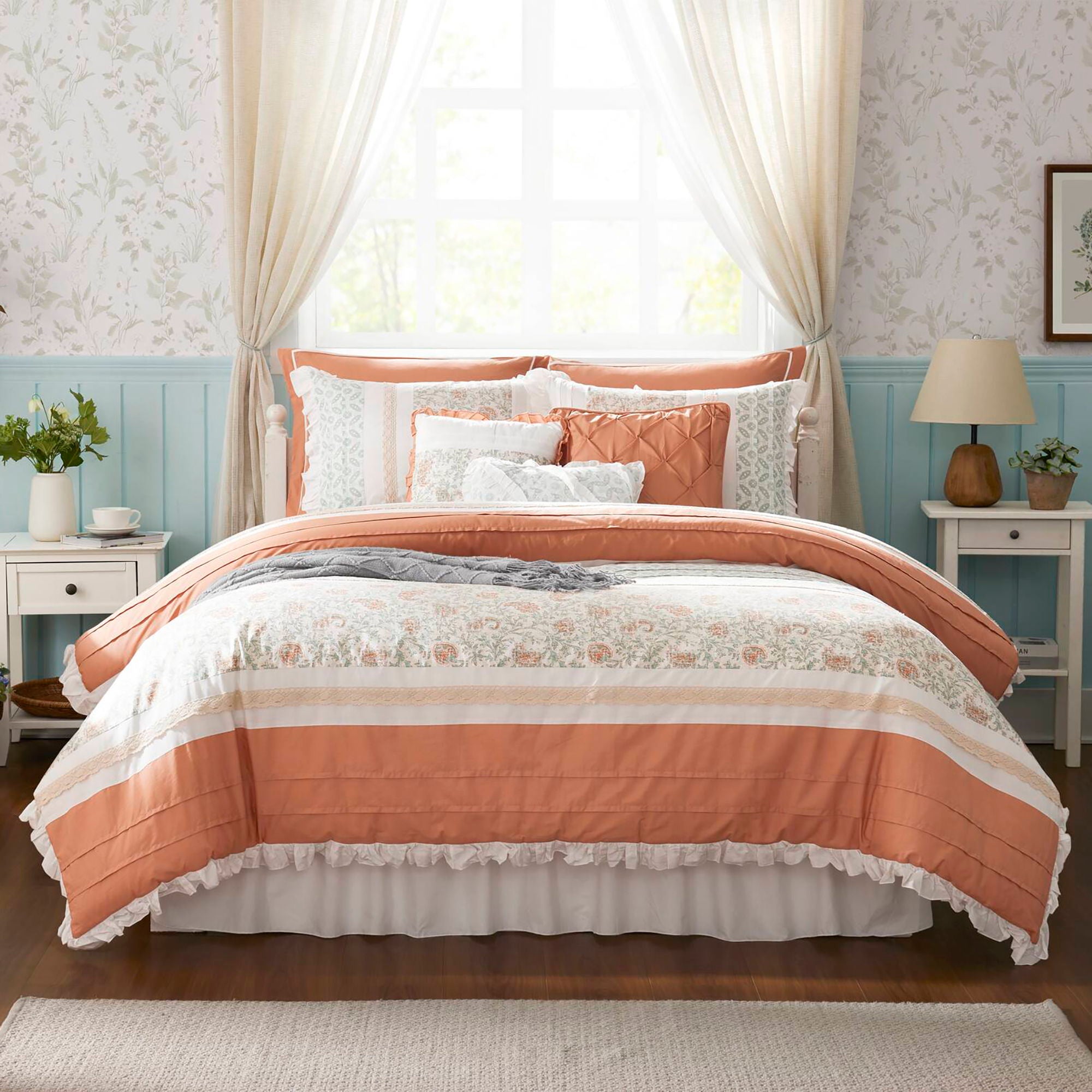 Dawn - California King 9 Piece Comforter Set - Coral