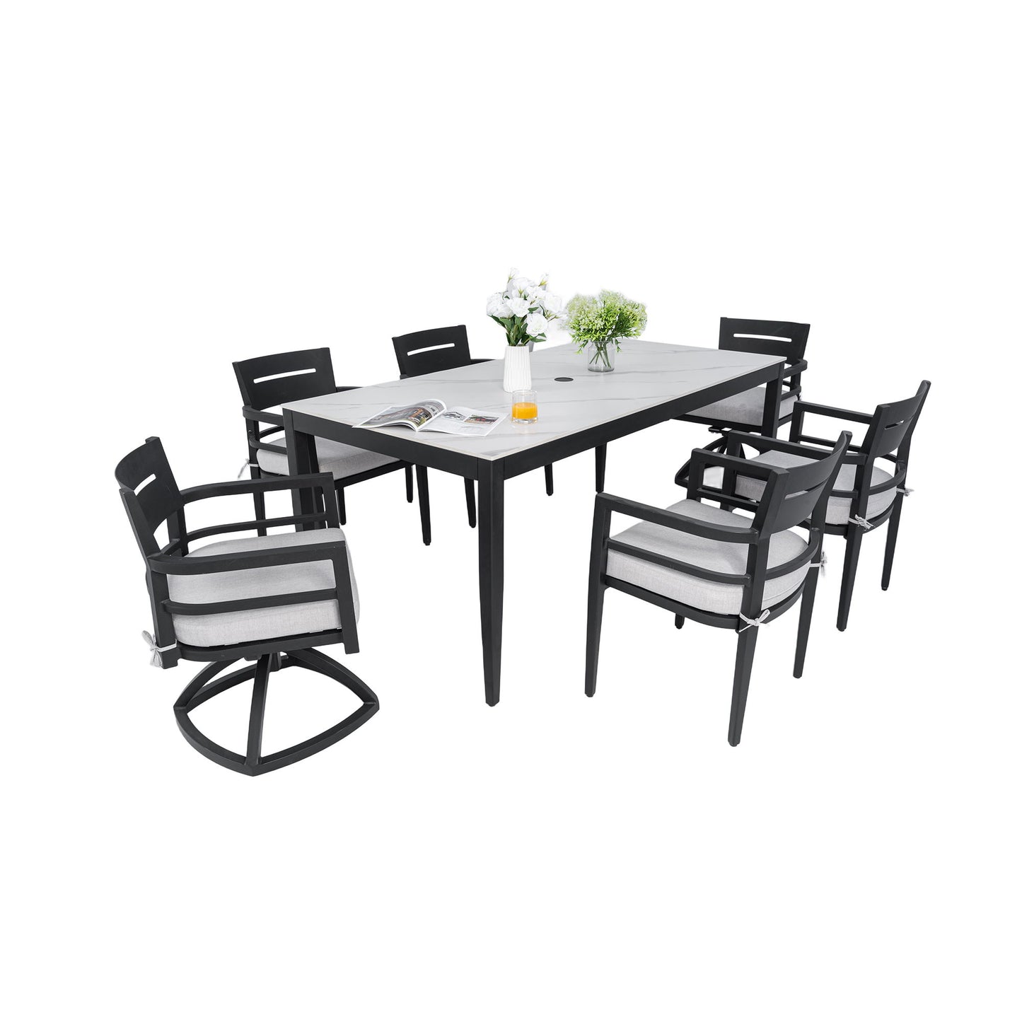 Modern Outdoor Patio Dining Set With Table And Chairs With Sunbrella Cushions