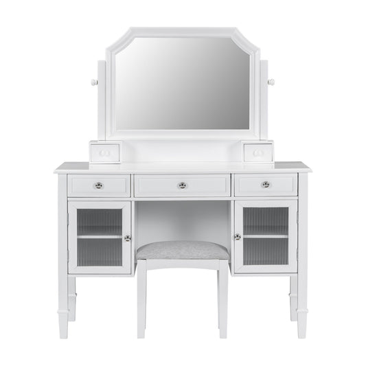 Elegant Makeup Vanity Desk With Adjustable Mirror And Storage And Construction - White