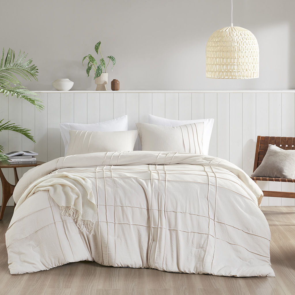 Porter - California King Soft Washed Pleated Comforter Set - Neutral