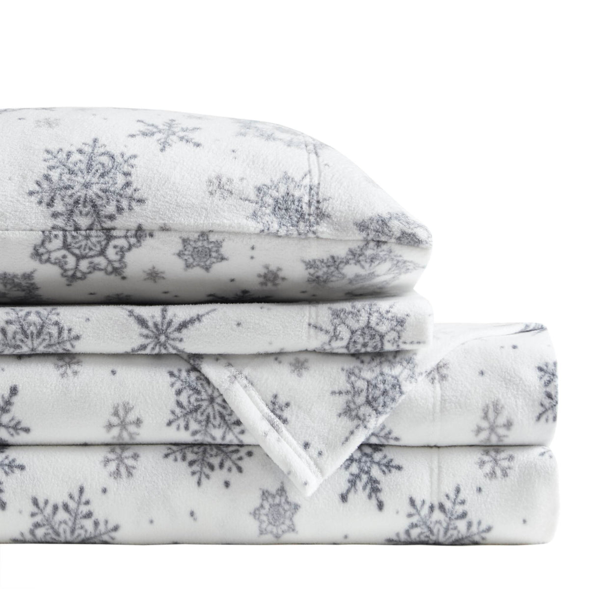 Micro Fleece - Queen Sheet Set - Gray Snowflake
