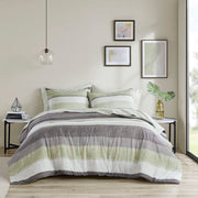 Jaxon - 7 Piece California King Stripe Comforter Set With Bed Sheets - Green / Gray