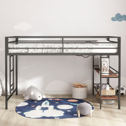 Adam - Twin Loft Bunk Bed With Cinnamon Wood Shelf - Black