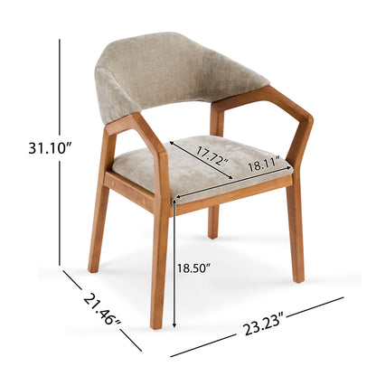 Indoor Upholstered Dining Chair (Set of 2) With Sturdy Frame And Ergonomic Curved Backrest - Oatmeal / Teak