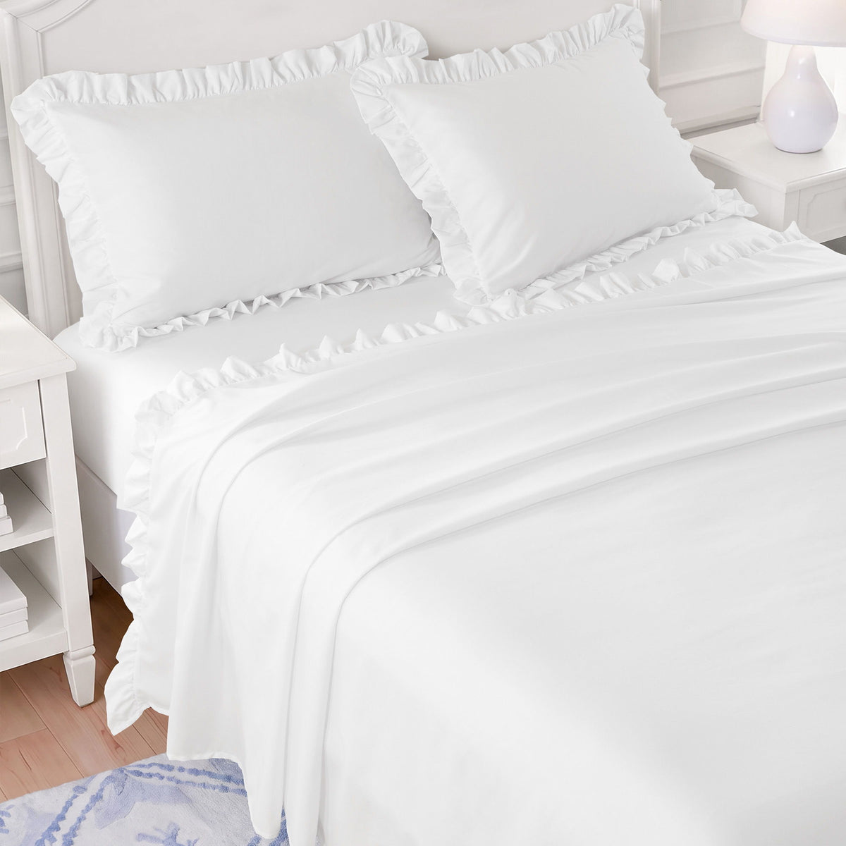 Microfiber Ruffle - California King Sheets - Bright White