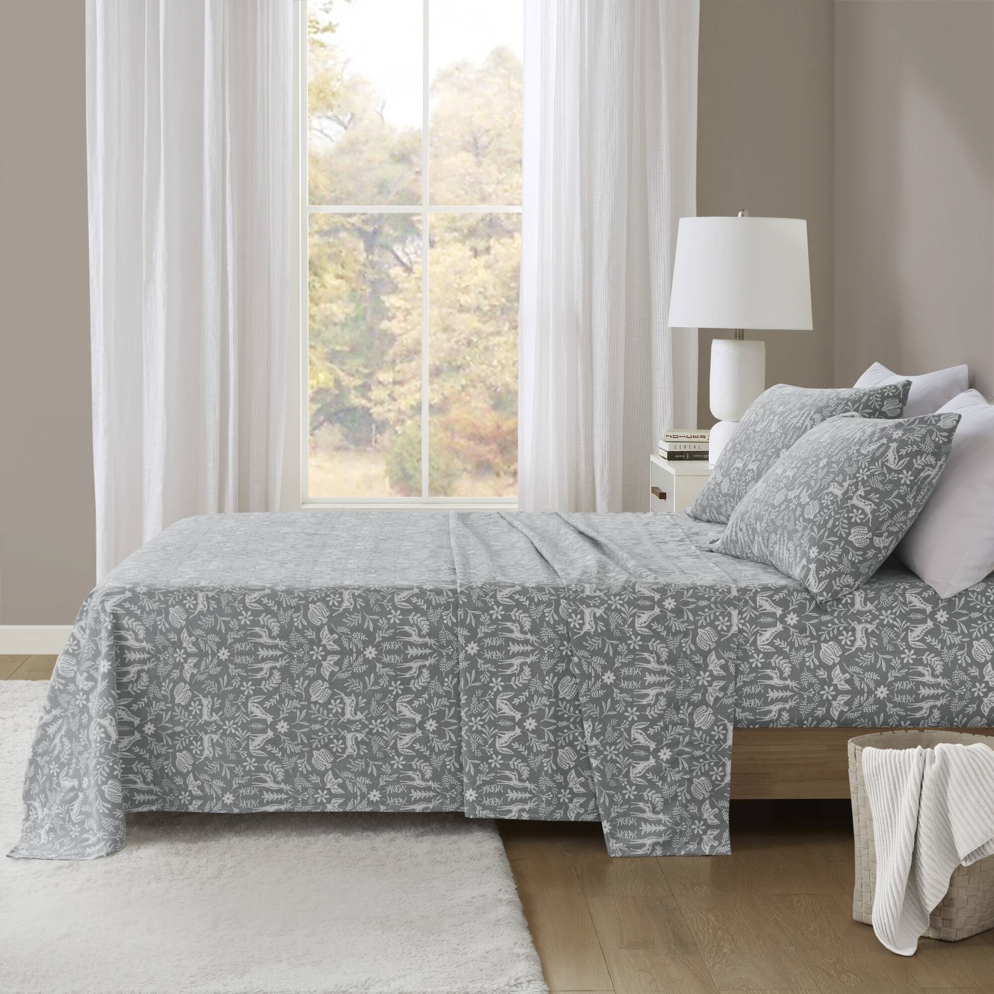 Cozy Cotton Flannel - Twin Long Printed Sheet Set - Sage Winter Fauna