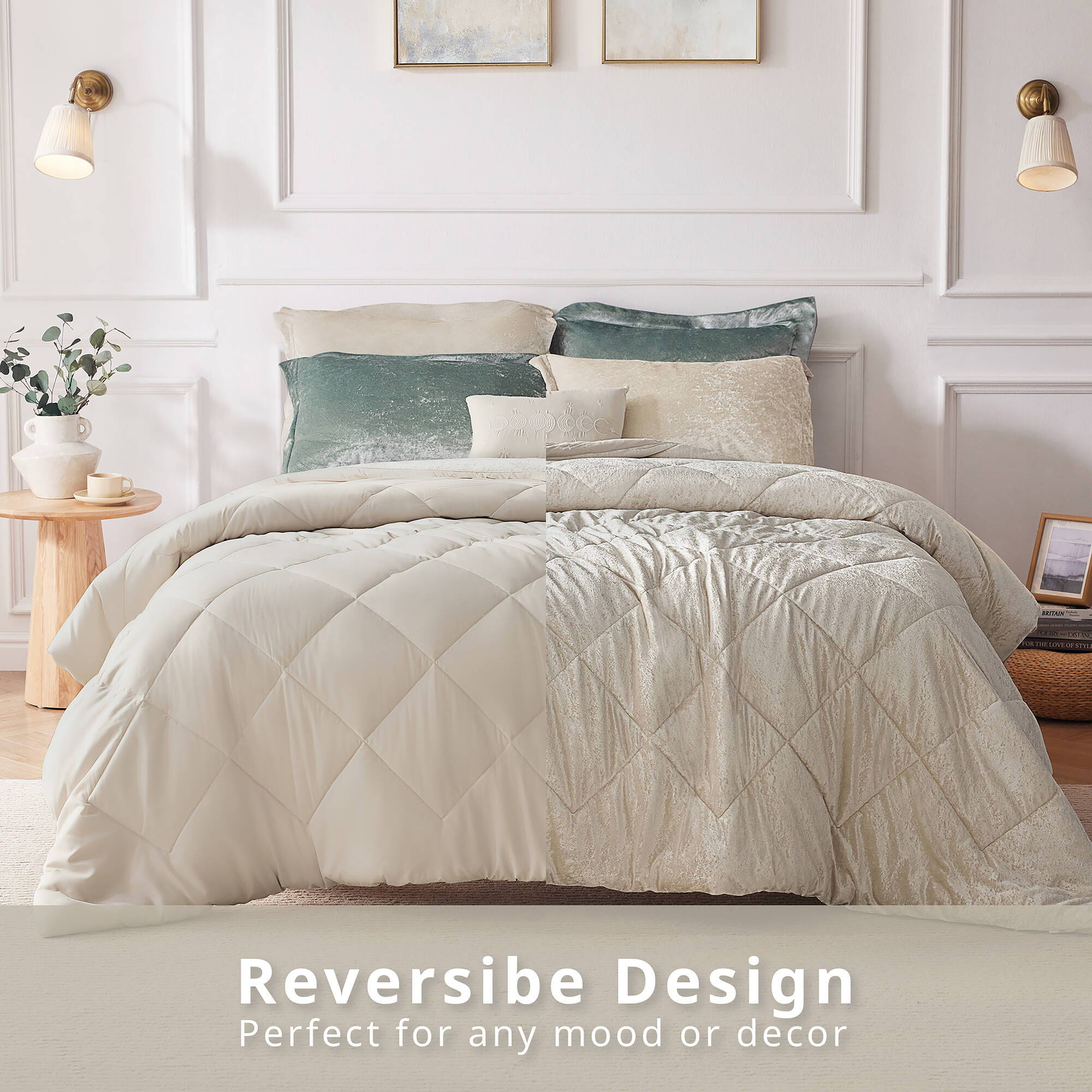 Felicia - Velvet Comforter Set With Throw Pillow - Champagne