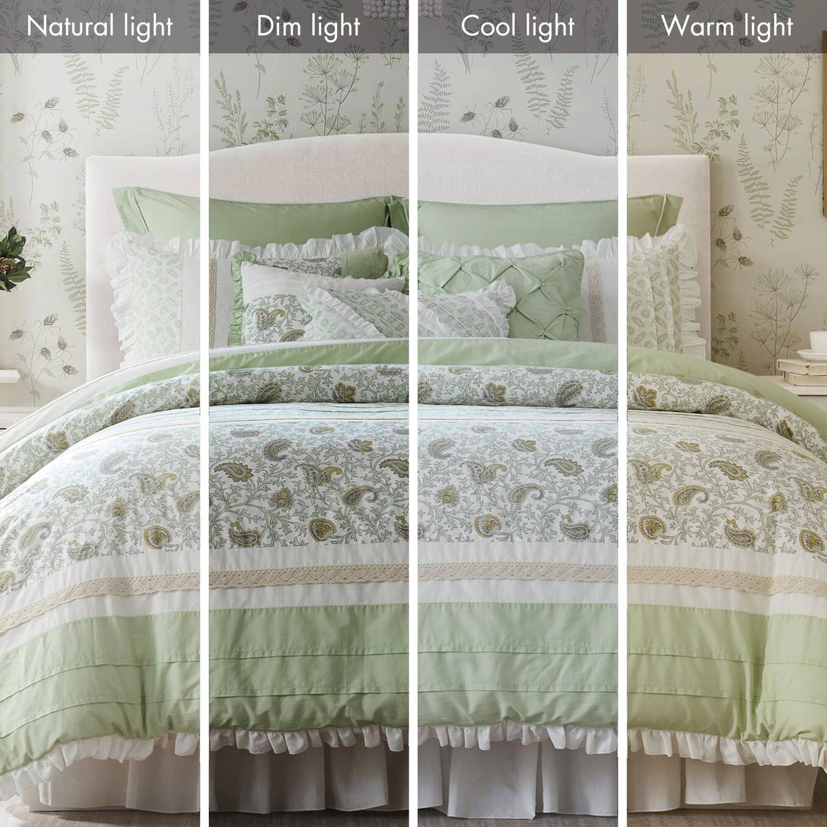 Dawn - 9 Piece California King Percale Comforter Set - Sage Green
