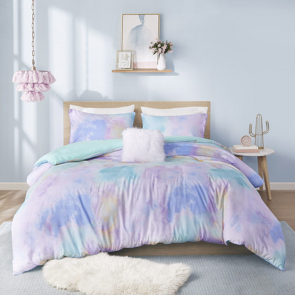 Cassiopeia - Twin Watercolor Tie Dye Printed Duvet Cover Set - Aqua