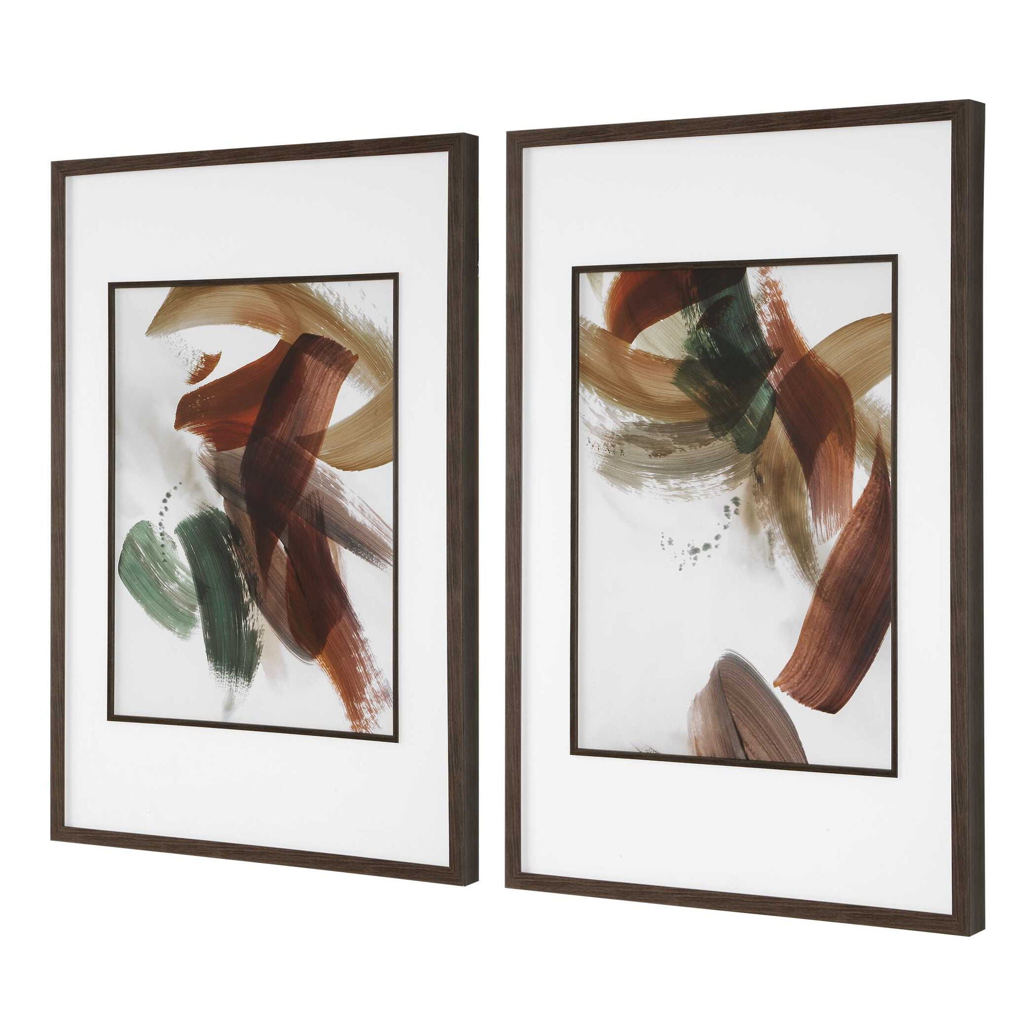 Velocity - Framed Abstract Prints (Set of 2) - Brown / Green / Red / White