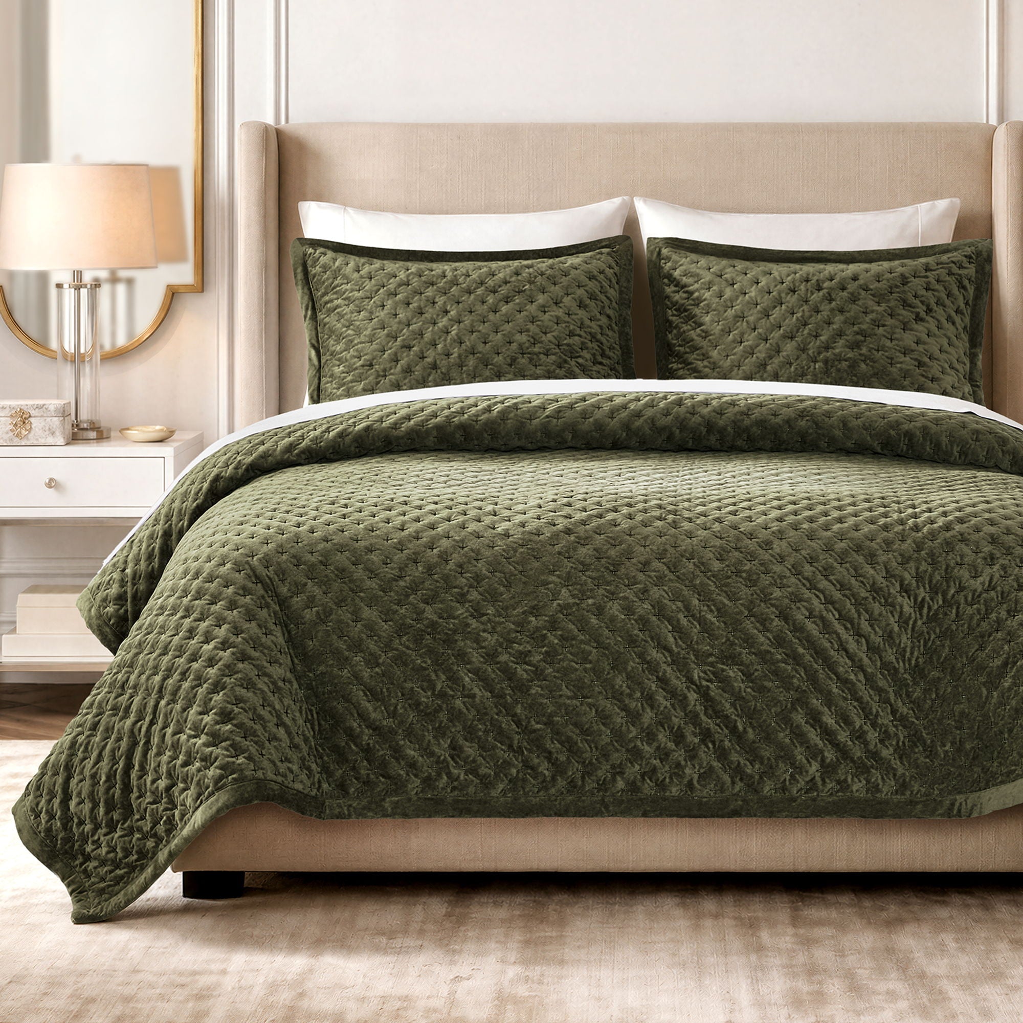 Charleston - 3 Piece King Velvet Coverlet Mini Set - Green