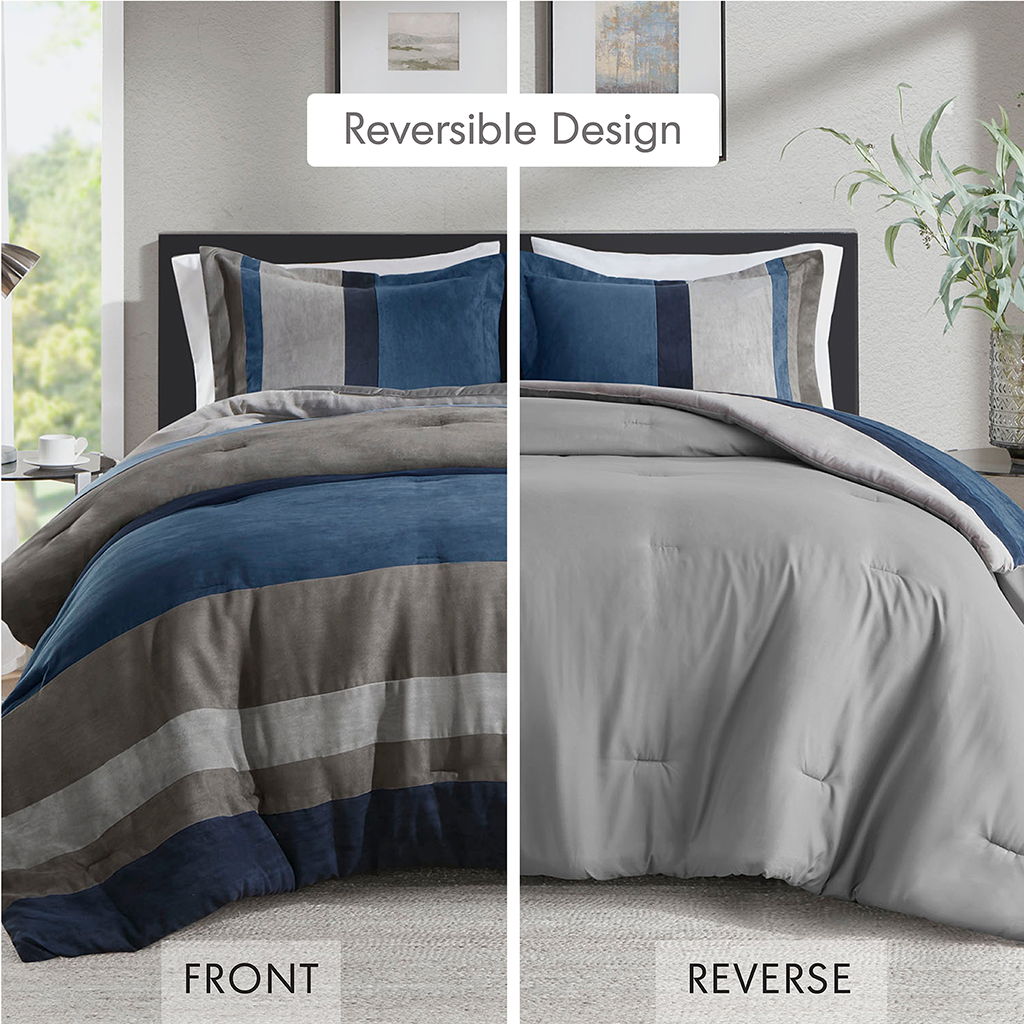 Boulder Stripe - Twin/Twin Long Pieced Comforter Set - Blue