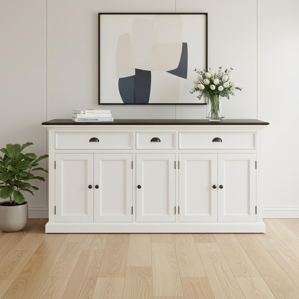 74" Black And White Solid Wood Buffet Table