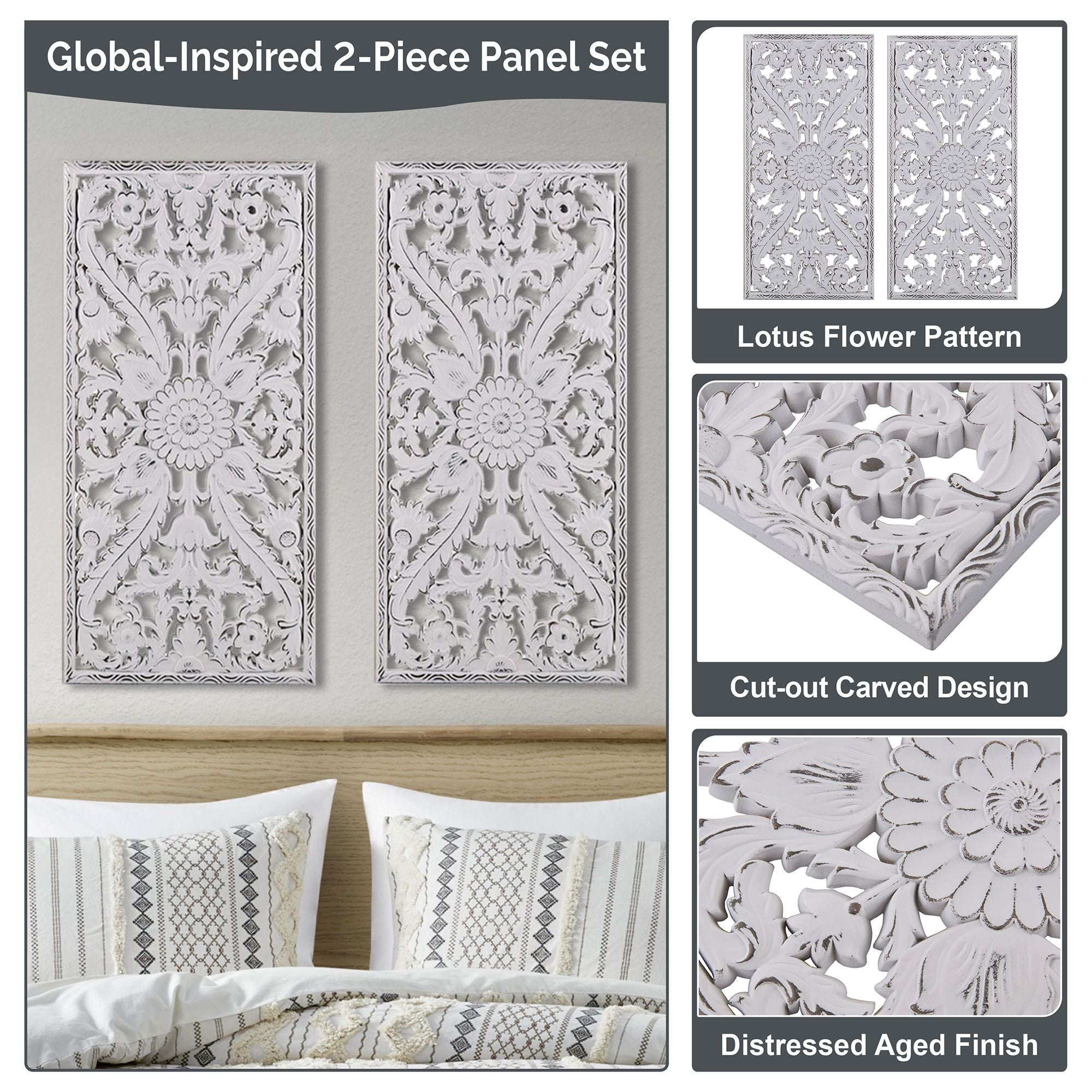 Botanical Panel - Botanical Panel Distressed Carved 2-Piece Wall Decor Set - Antique Green