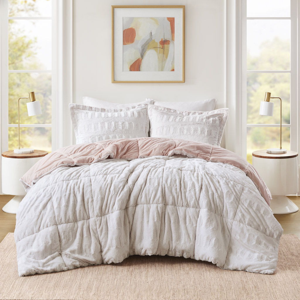 Gia - Twin Back Print Long Comforter Mini Set - Blush