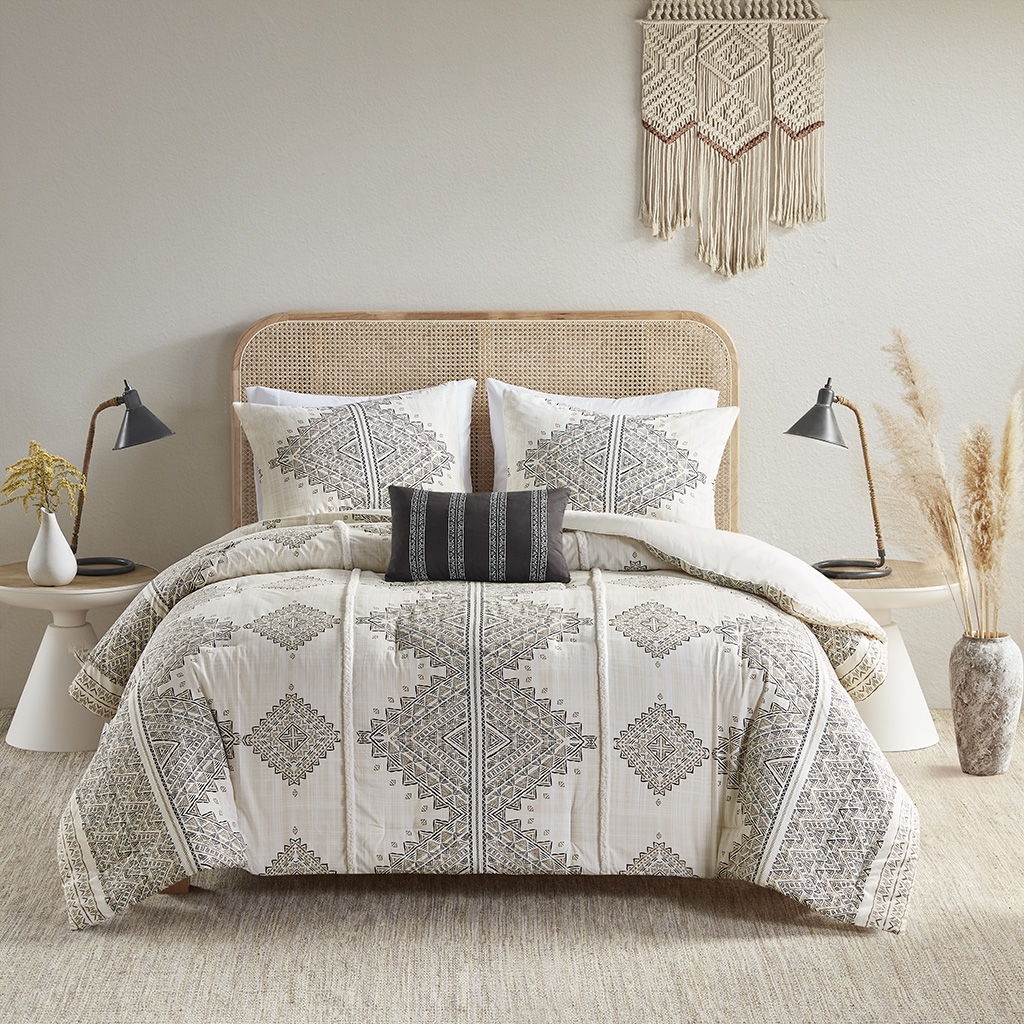 Ibiza - 4 Piece Printed Comforter Set With Throw Pillow - Black