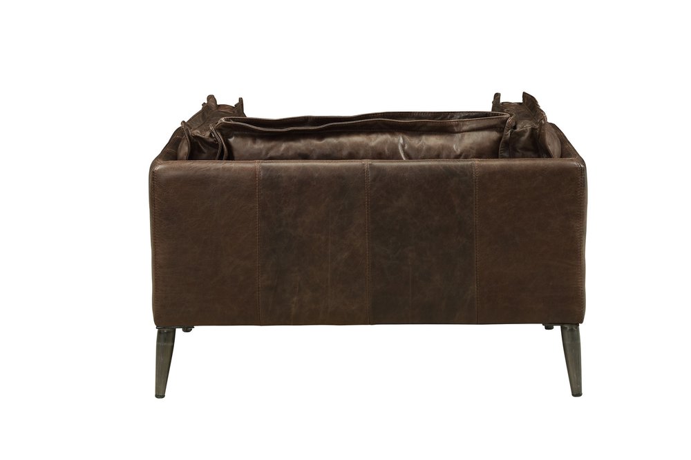 47" Brown and Black Top Grain Leather Chair and a Half