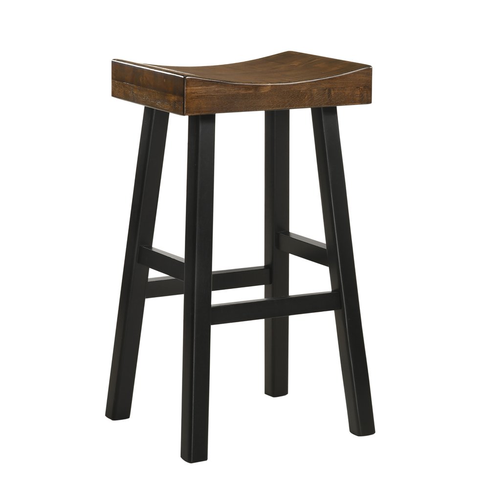 30" Brown and Black Solid Wood Backless Bar Height Bar Chair