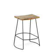 Set of Two 25" Natural and Black Solid Wood and Steel Backless Counter Height Bar Chairs