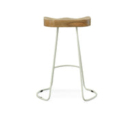 Set of Two 25" Natural and White Solid Wood and Steel Backless Counter Height Bar Chairs