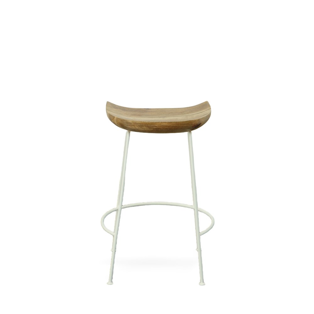 Set of Two 25" Natural and White Solid Wood and Steel Backless Counter Height Bar Chairs