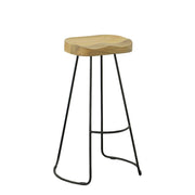 Set of Two 31" Natural and Black Solid Wood and Steel Backless Bar Height Bar Chairs